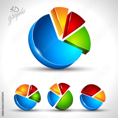 3d pie diagram for infographic or percentage data display.