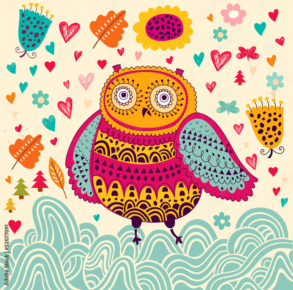 Obraz premium Cartoon vector illustration with owl