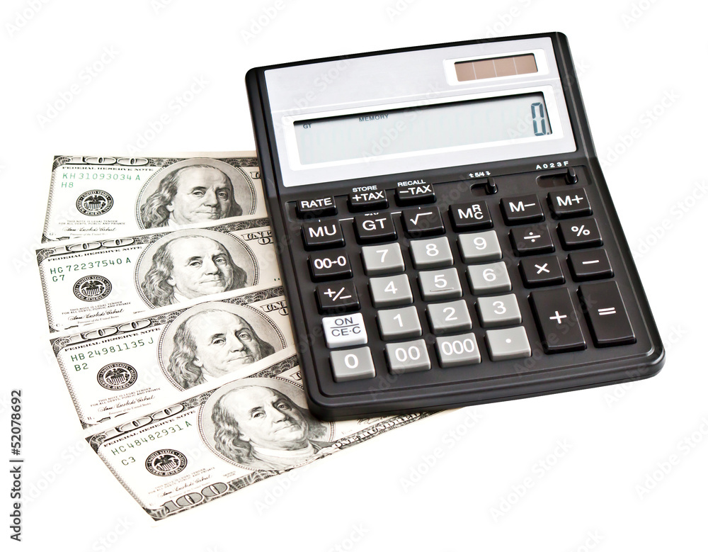 Business picture: money and calculator over white Business picture: money and calculator over white