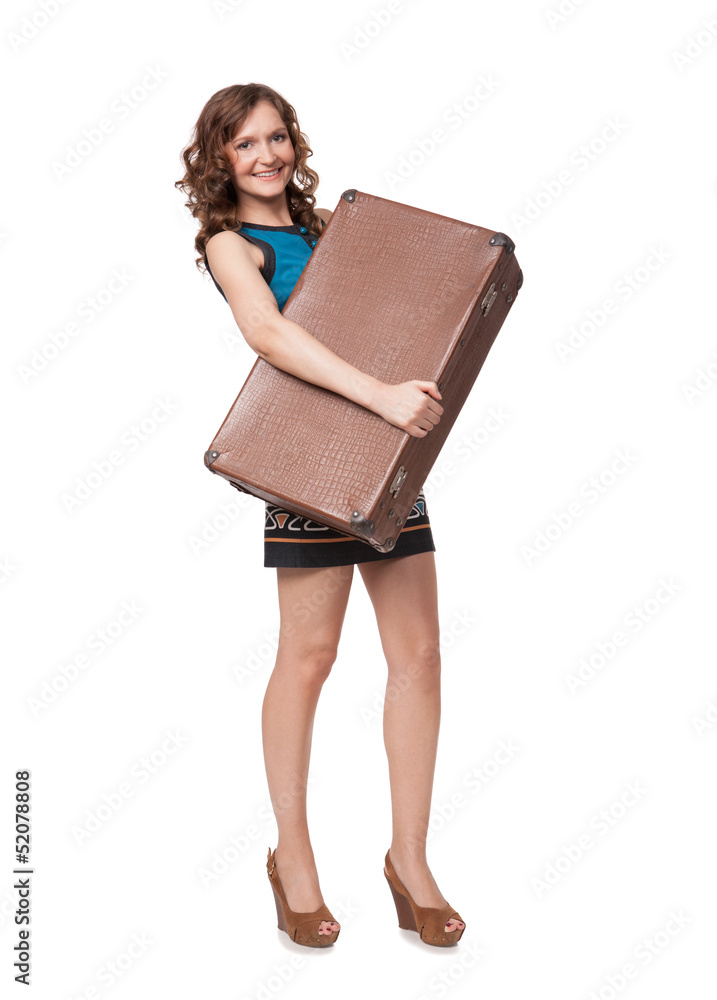 Portrait of happy young woman with suitcase Portrait of happy young woman with suitcase