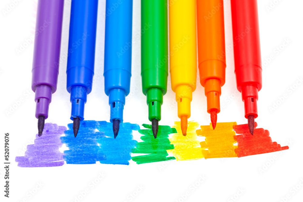 rainbow color felt pens - obrazy, fototapety, plakaty 