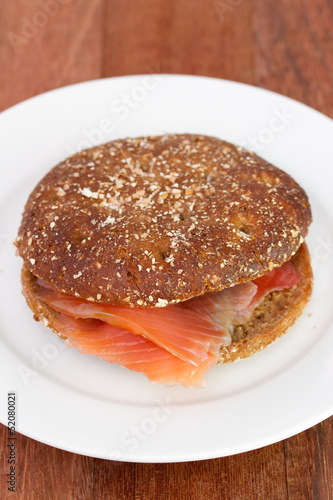 sandwich with salmon on the plate