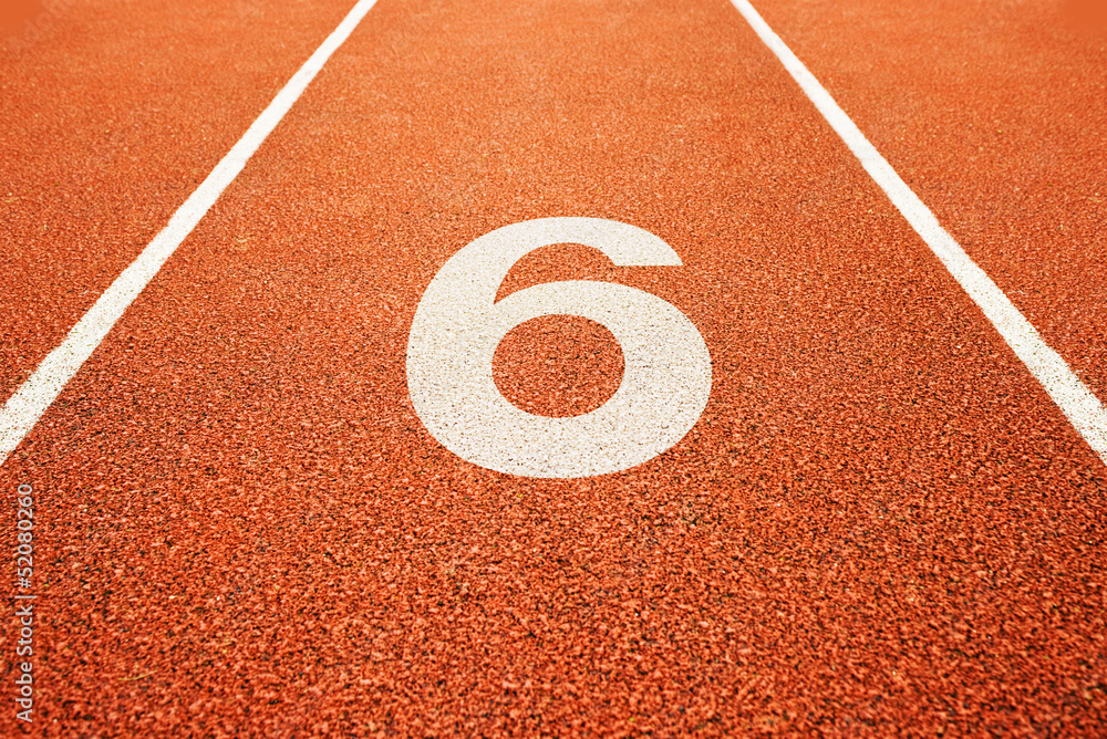 number six on running track - obrazy, fototapety, plakaty 