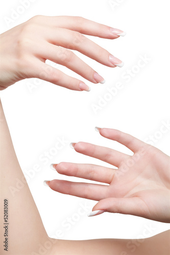 manicured hands on white