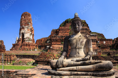 Ancient statue of buddha in wat mahathat temple, Ayutthaya Thail