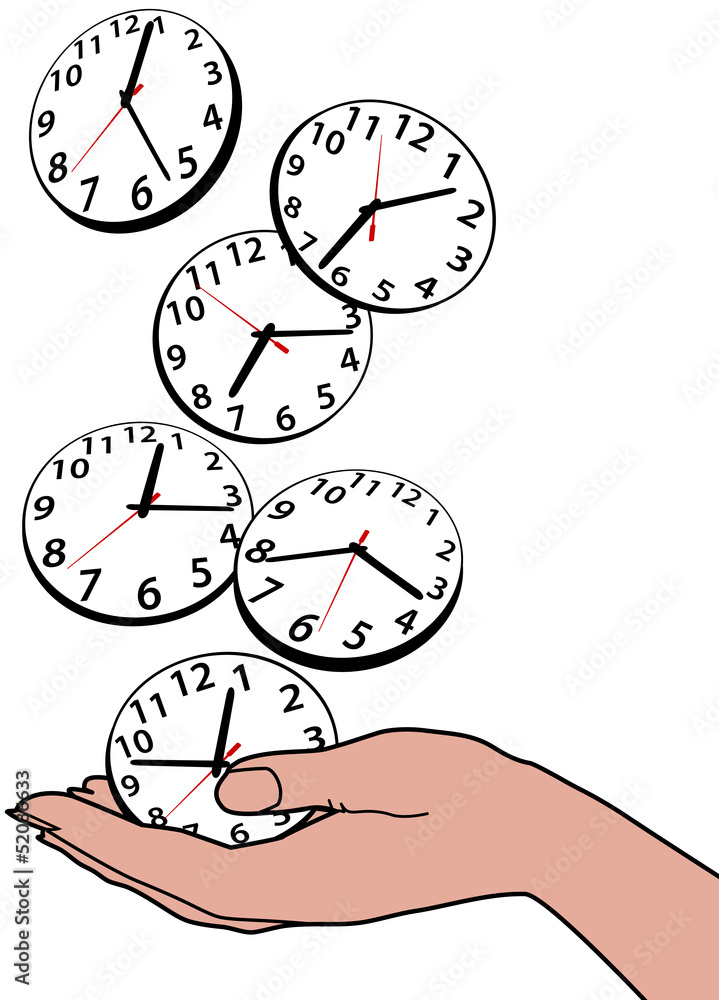 Busy person hand save time clocks Busy person hand save time clocks