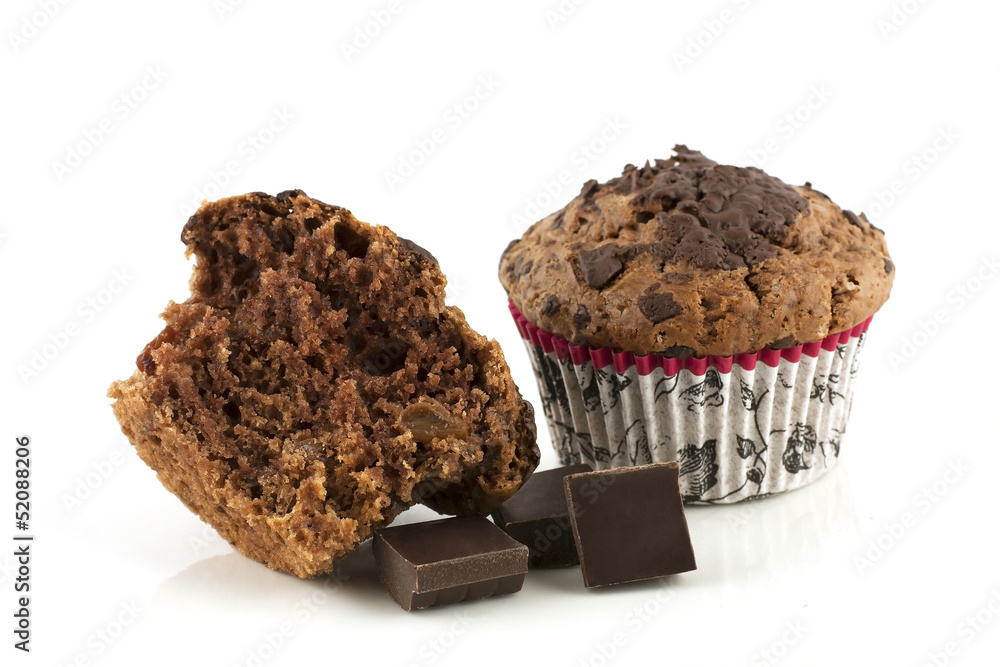 chocolate muffins on a white background chocolate muffins on a white background