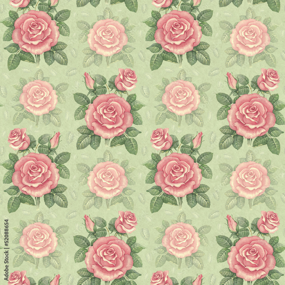 Seamless pattern with watercolor rose illustrations