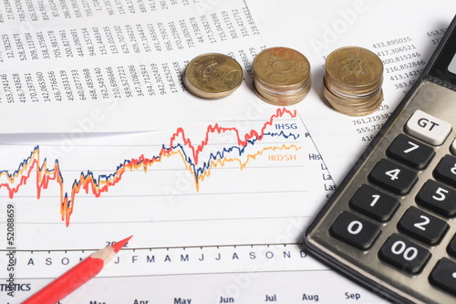 Financial or accounting concept - business chart, coin