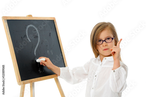 Girl at the Blackboard with Question Mark photo