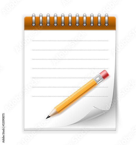 Notepad paper with pencil