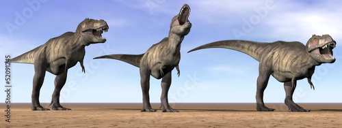 Tyrannosaurus dinosaurs in the desert - 3D render