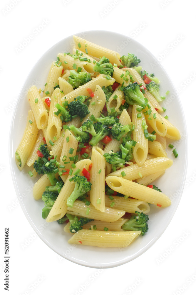 Pasta with broccoli on a white background Pasta with broccoli on a white background