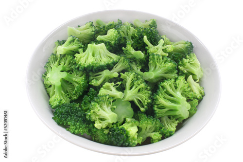 Cooked broccoli on a white background