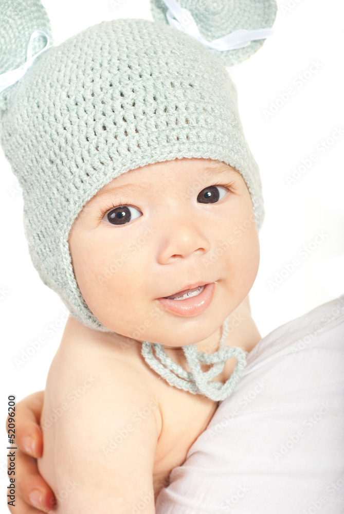 Beautiful newborn baby with wool cap Beautiful newborn baby with wool cap