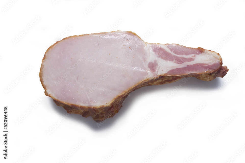 a piece of ham, pink smoked ham isolated on white background a piece of ham, pink smoked ham isolated on white background