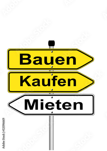 Richtungsschild Bauen Kaufen Mieten