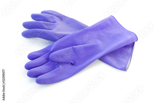 violet rubber gloves, clipping path included