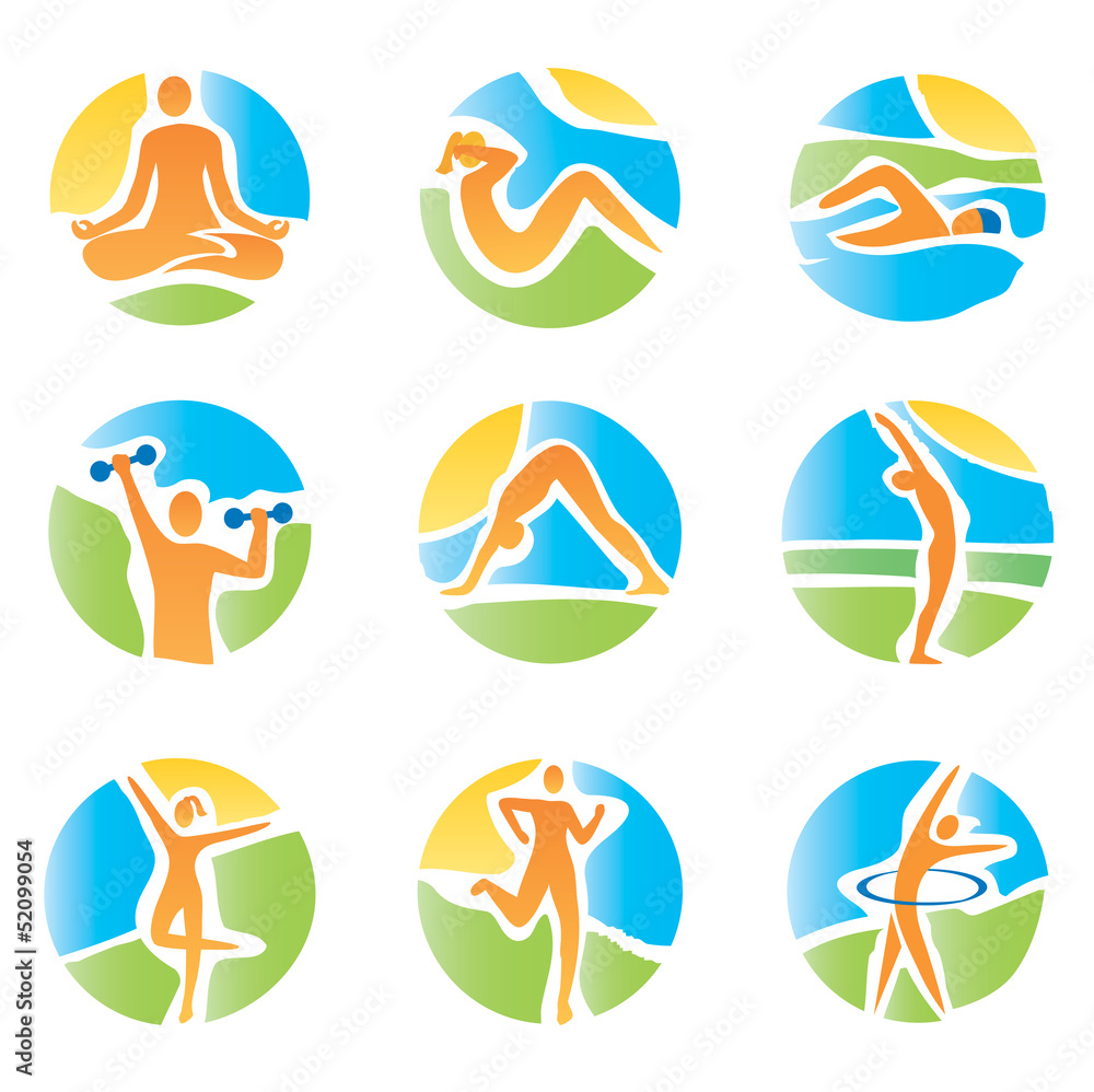 Colorful icons yoga fitness Colorful icons yoga fitness