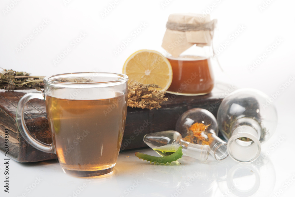 green tea with small pot and cups green tea with small pot and cups