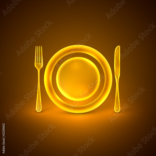 illustration with golden plate, knife and fork