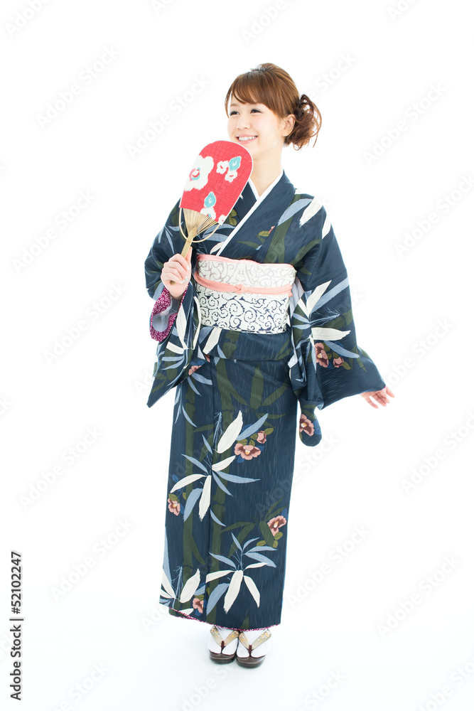 Beautiful japanese kimono woman isolated on white background