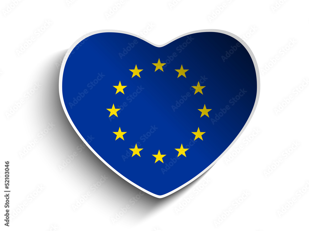 Europe Flag Heart Paper Sticker Europe Flag Heart Paper Sticker
