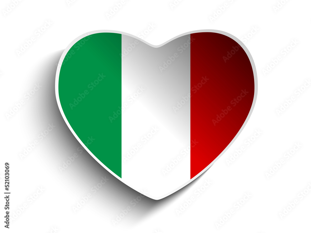 Italy Flag Heart Paper Sticker