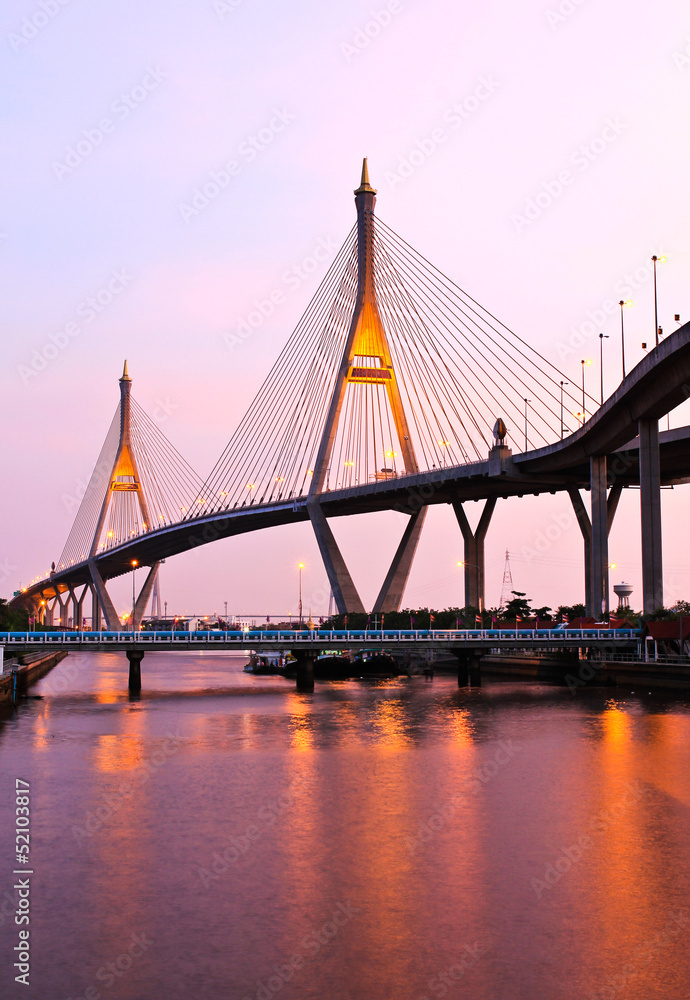 Bhumibol Bridge under twilight, Bangkok, Thailand