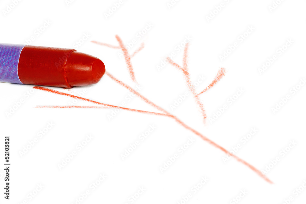 Tree, drawn in brown chalk, crayon