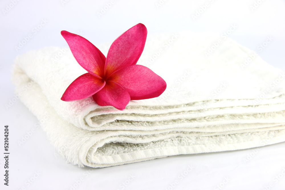 Red flowers with white towel. Red flowers with white towel.