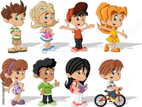 Group of happy cartoon children
