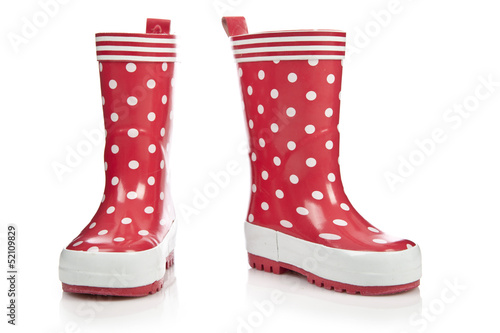 Red rubber boots for kids isolated on white background