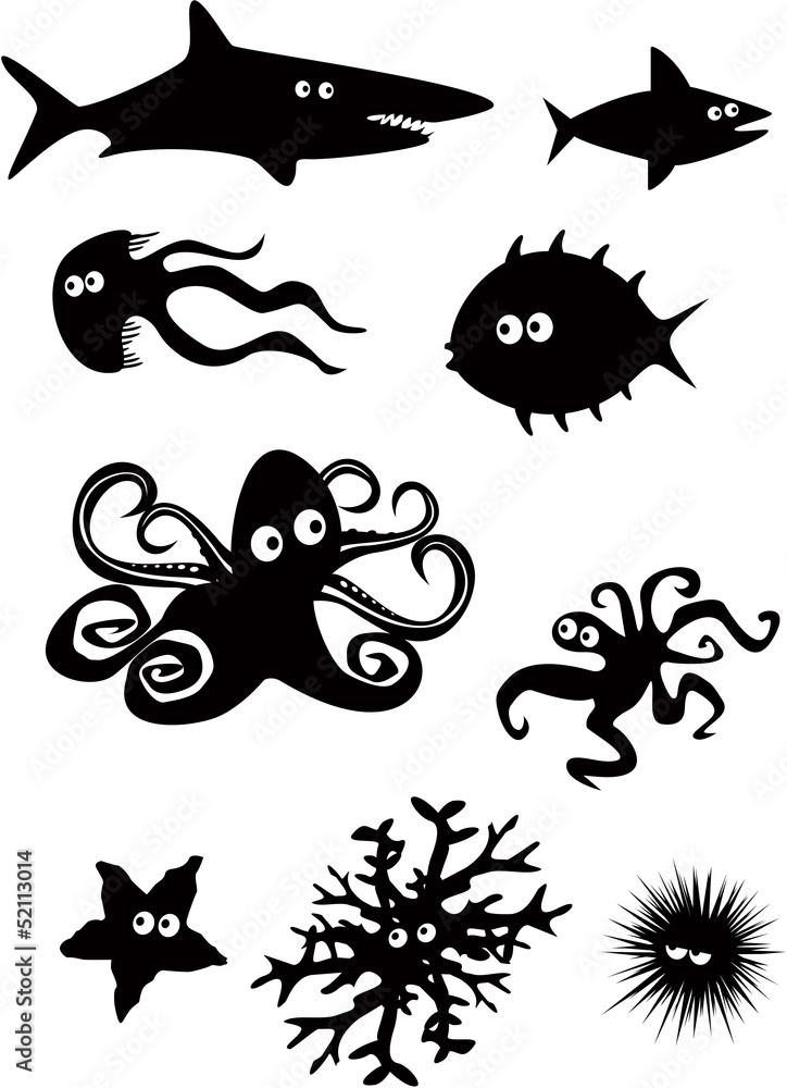 Fototapeta premium Set of funny sea animals