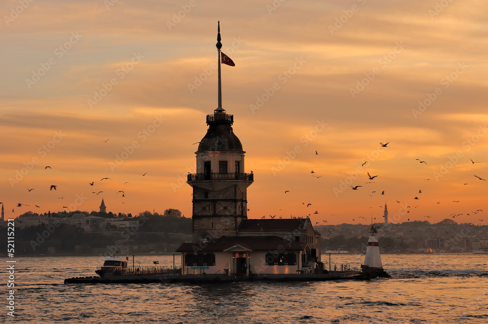 Leandre Tower-Kız Kulesi-Maiden's Tower-Seagulls-Istanbul-Turkey
