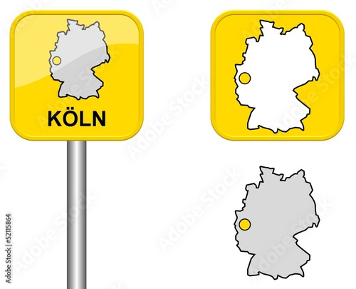 Köln - Ortsschild, Button und Deutschlandkarte