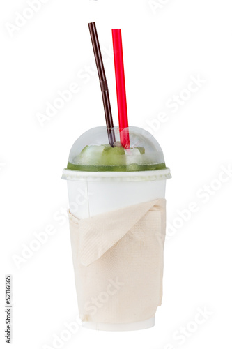 iced kiwi juice in paper cup isolated
