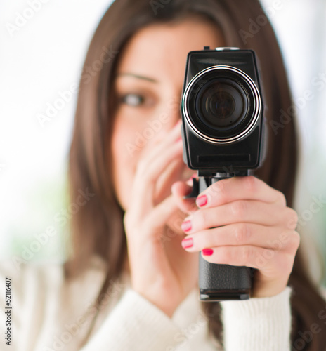 Portrait Of Woman Using Camcorder