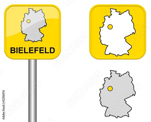 Bielefeld - Ortsschild, Button und Deutschlandkarte