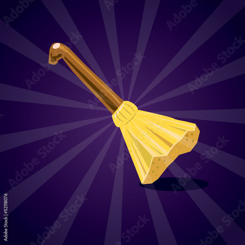 Cartoon broom isolated on purple background