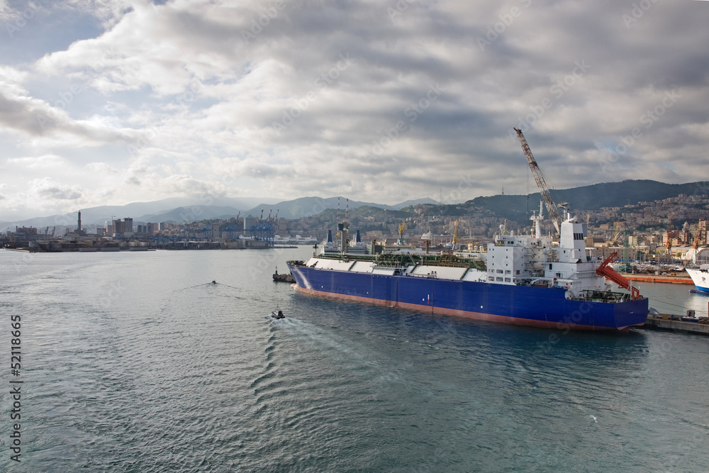 tanker in big italian port genoa, italy
