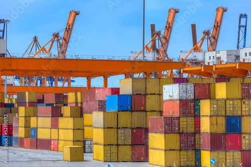 cargo freight containers in Piraeus Port in Athens