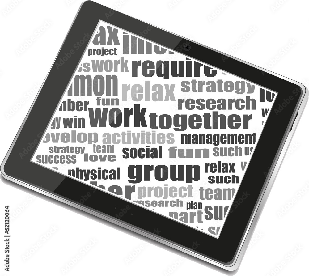 Business and financial words and tablet pc with empty screen Business and financial words and tablet pc with empty screen