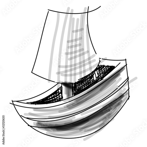Boat with sail sketch vector illustration