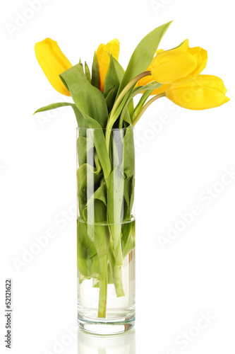 Fototapeta Naklejka Na Ścianę i Meble -  Yellow tulips in vase isolated on white