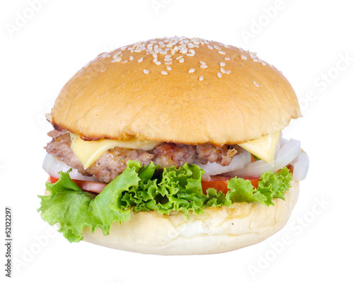 pork cheese burger isolated on a white background