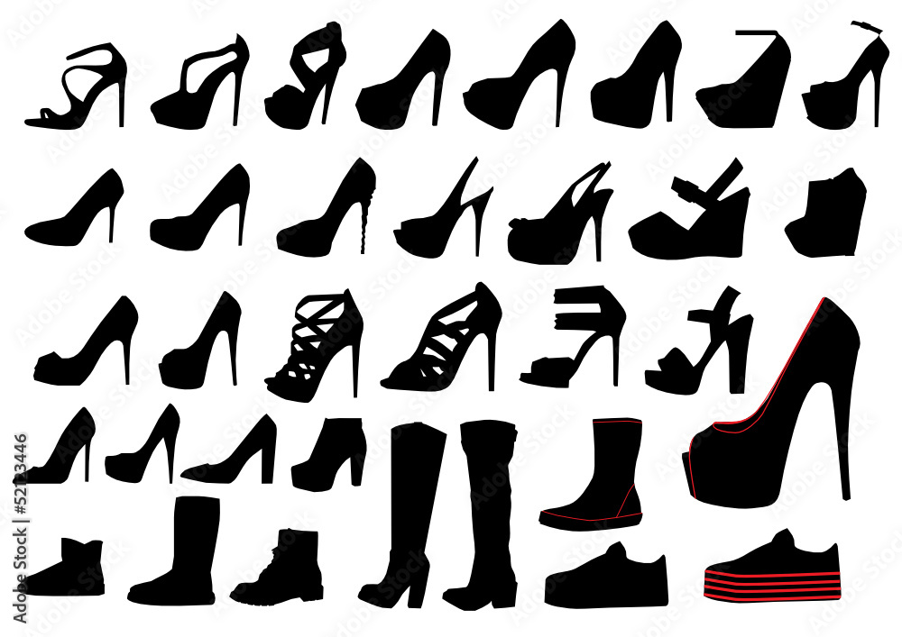 Set of woman shoe silhouettes Set of woman shoe silhouettes