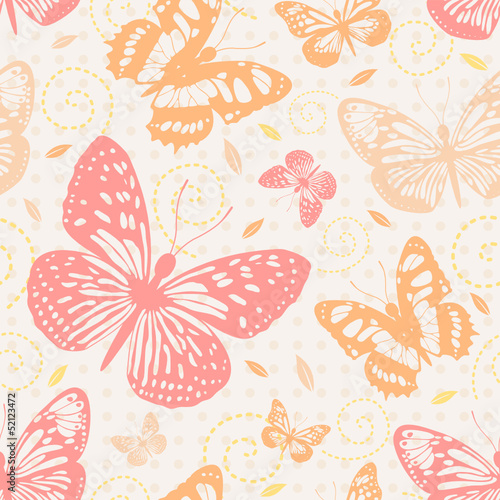 Seamless pattern with butterflies in neutral colors