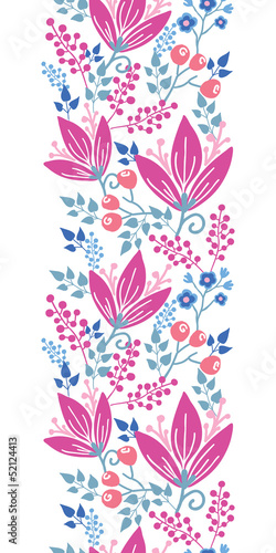 Vector pink flowers vertical seamless pattern background border