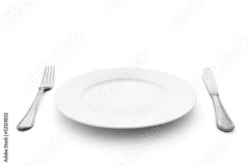 knife with fork and plate